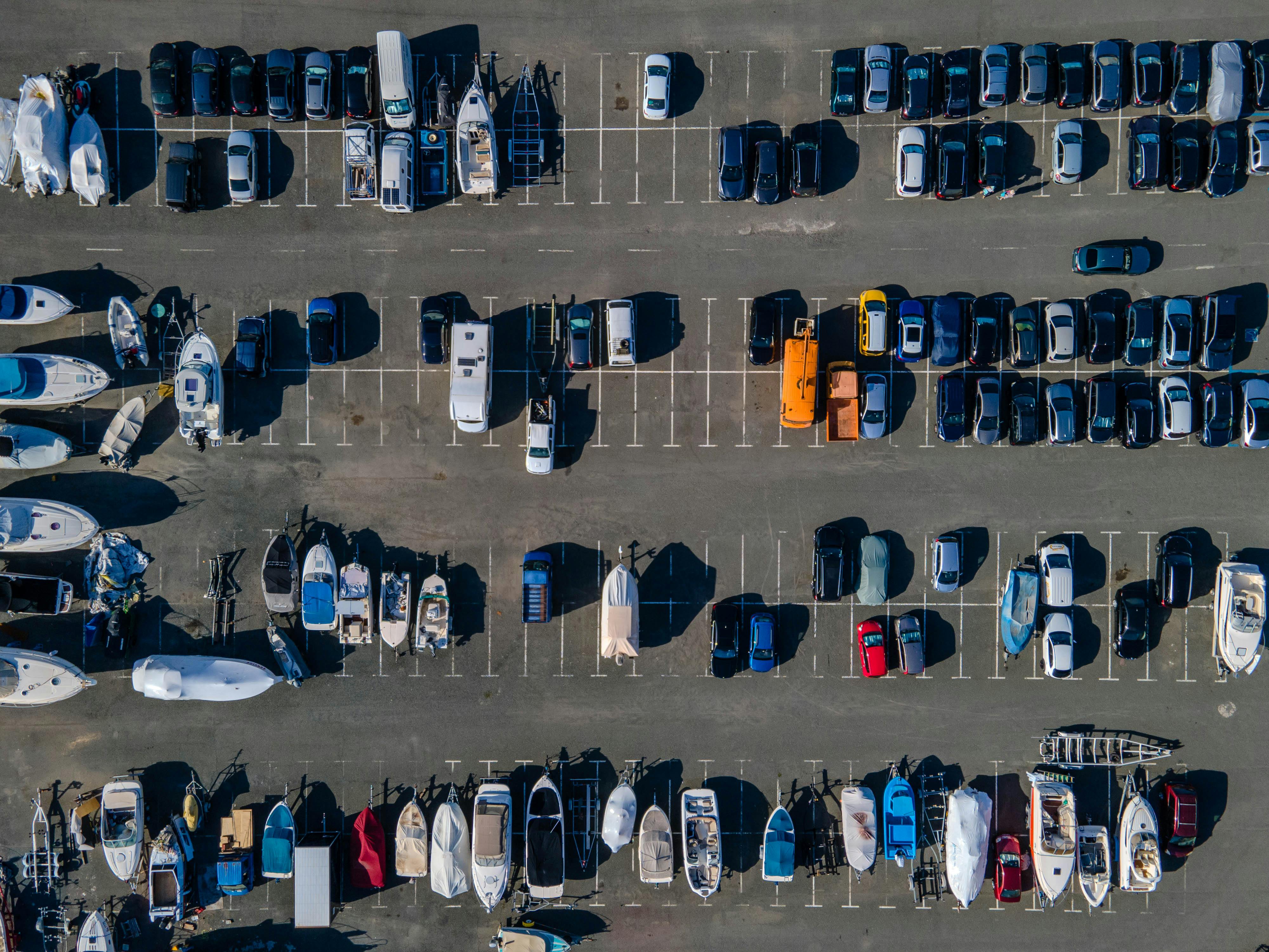 Aerial view of a parking area